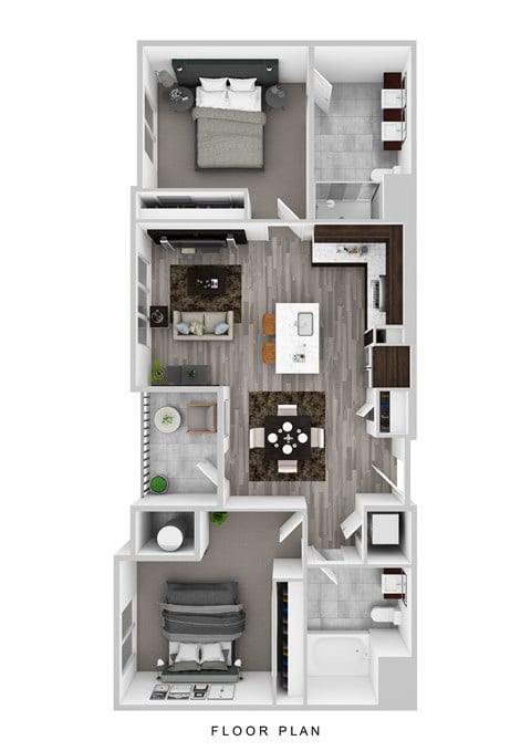 Floor plan for 2 beds, 2 baths, 992 sqft